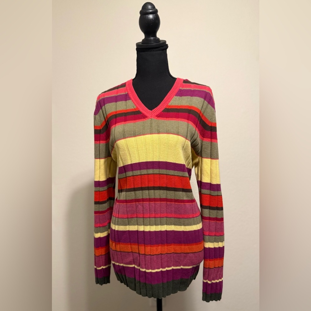 Vintage Tommy Hilfiger Striped Multicolor Pullover Sweater Sz 1X
